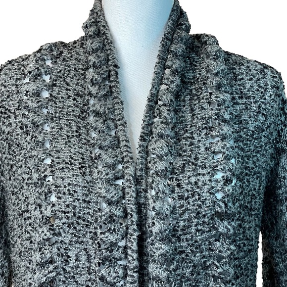 Yaira Womens Open Front High Lo Grey Sweater Cardigan with Back Design Size M - Picture 3 of 8